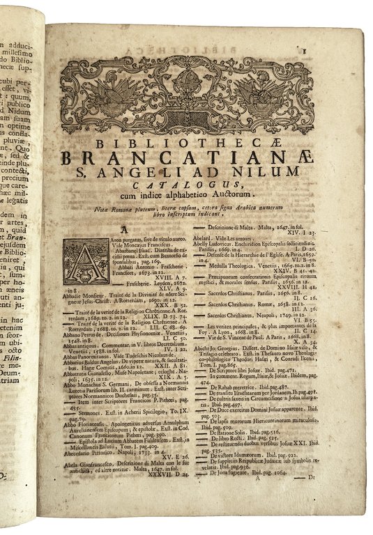 Bibliothecae Angeli ad Nidum ab inclyta Brancatiorum familia constructae, et …
