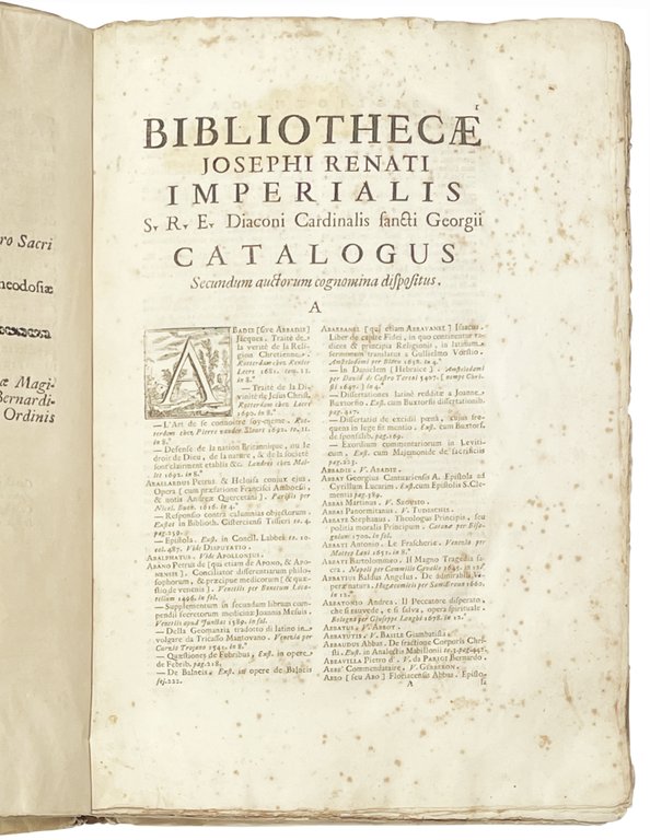Bibliothecae Josephi Renati Imperialis […] Catalogus Secundum Auctorum cognomina ordine …