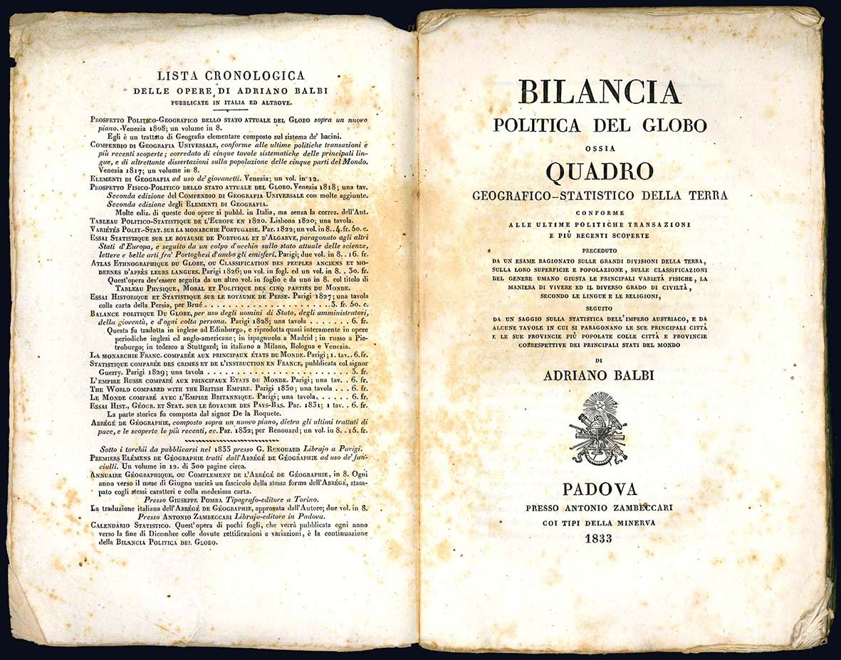 Bilancia politica del globo ossia quadro geografico-statistico della terra conforme …