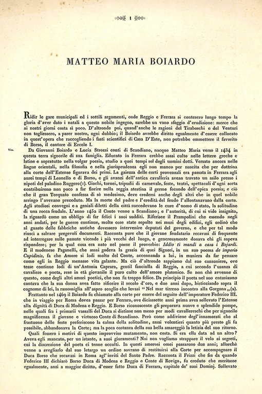 Boiardo Matteo Maria. Ritratto in litografia.