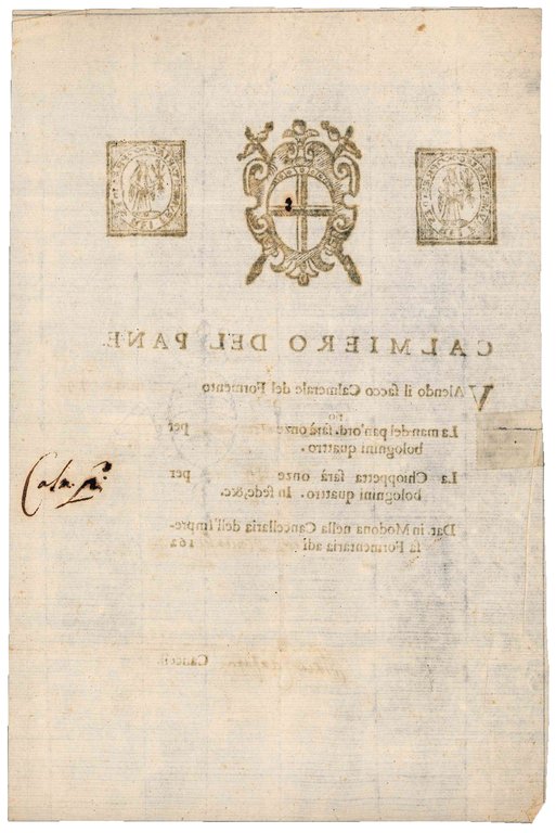 Calmiero del pane. Modena, 22 November 1624