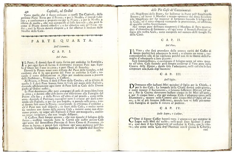 Capitoli, ed ordini per il buon governo delle Pie case …