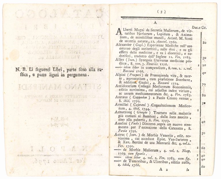 Catalogo de' libri attenenti alla medicina, chirurgia, anatomia, chimica, botanica, …