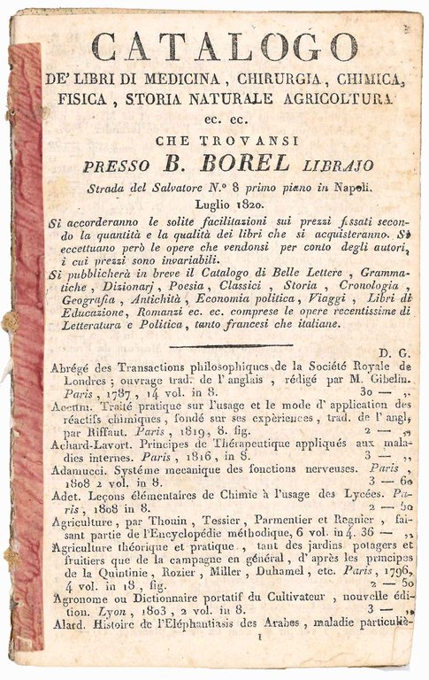 Catalogo de' libri di medicina, chirurgia, chimica, fisica, storia naturale, … | Immagine Gallery 1