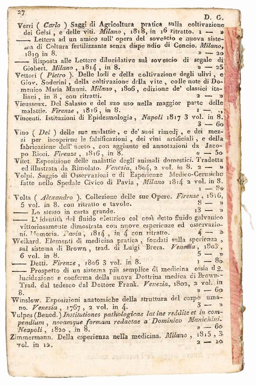 Catalogo de' libri di medicina, chirurgia, chimica, fisica, storia naturale, …