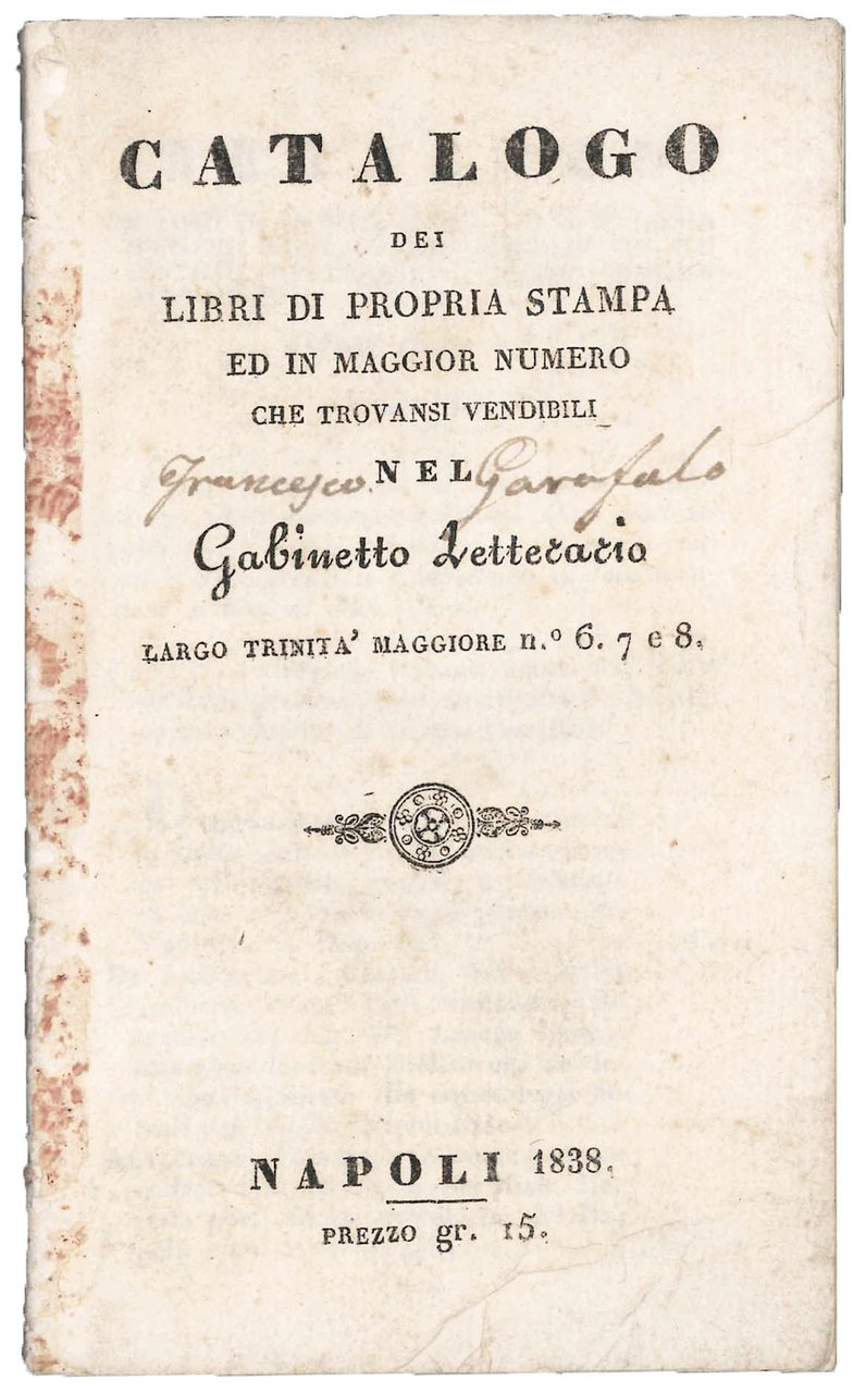 Catalogo dei libri di propria stampa ed in maggior numero …