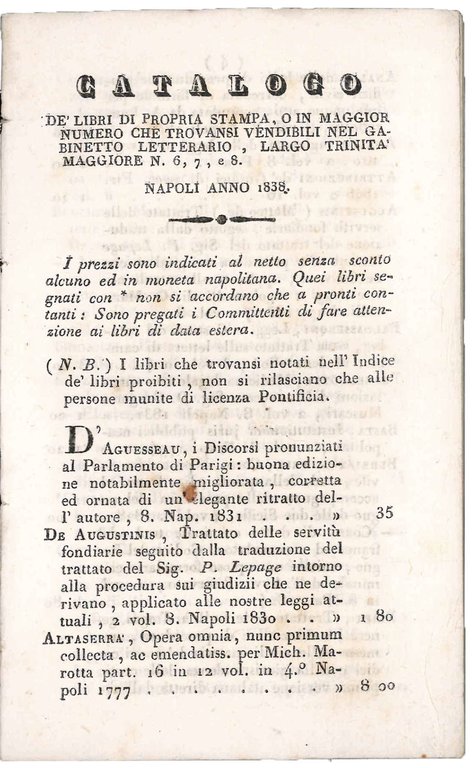 Catalogo dei libri di propria stampa ed in maggior numero …