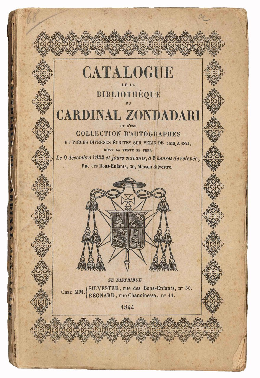 Catalogue de la bibliothèque du cardinal Zondadari et d'une collection … | Immagine principale