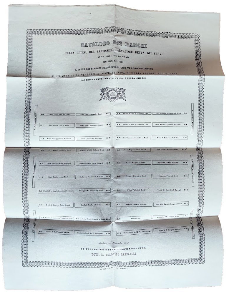 Certificazione di proprietà di un banco presso la Chiesa dei …