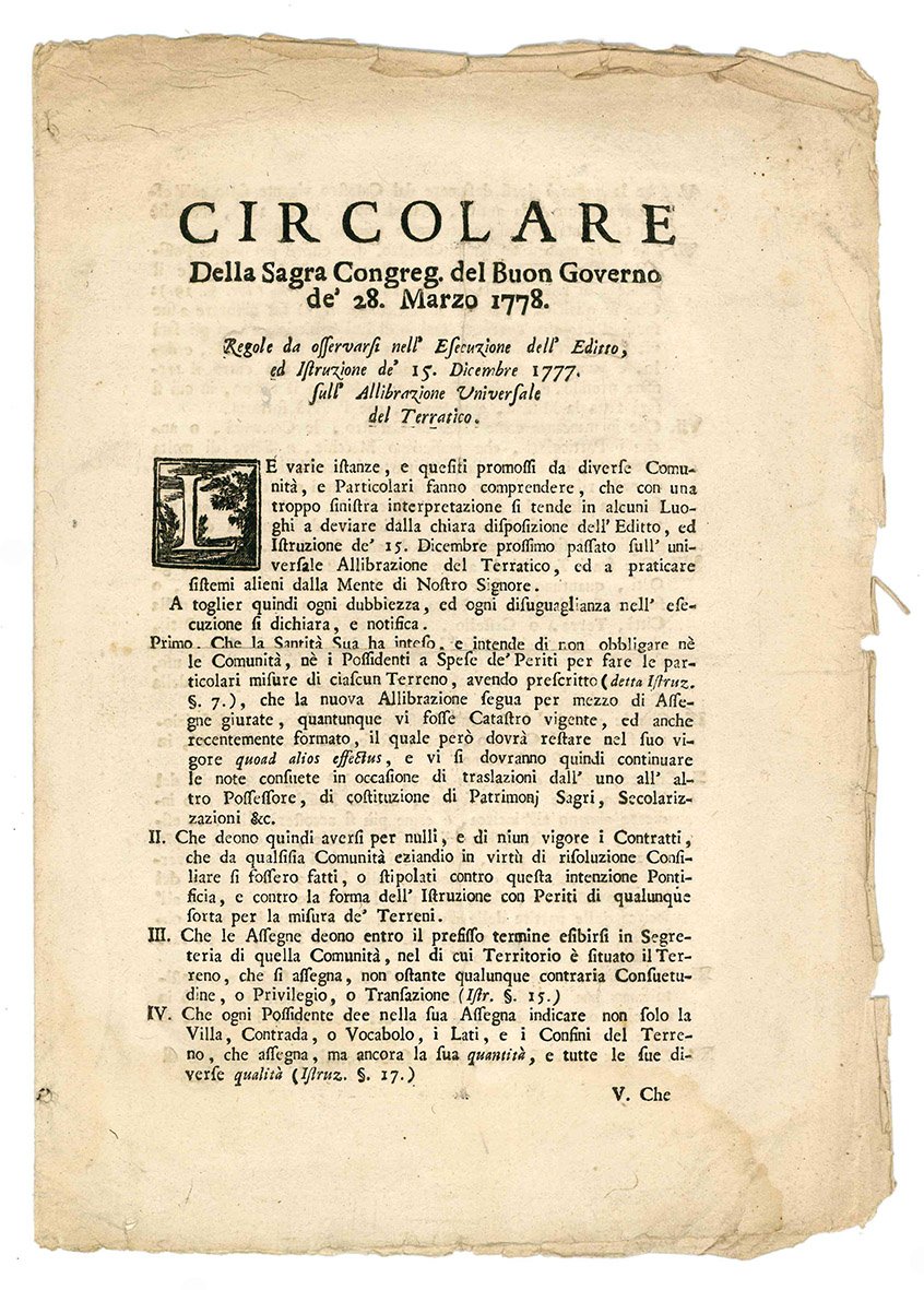 Circolare della Sagra Congreg. del Buon Governo de' 28. Marzo …
