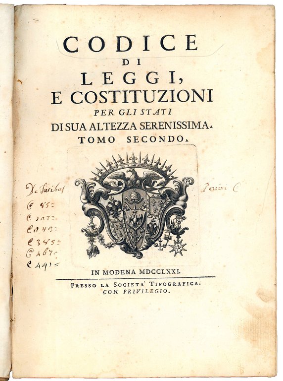 Codice di leggi, e costituzioni per gli Stati di Sua …