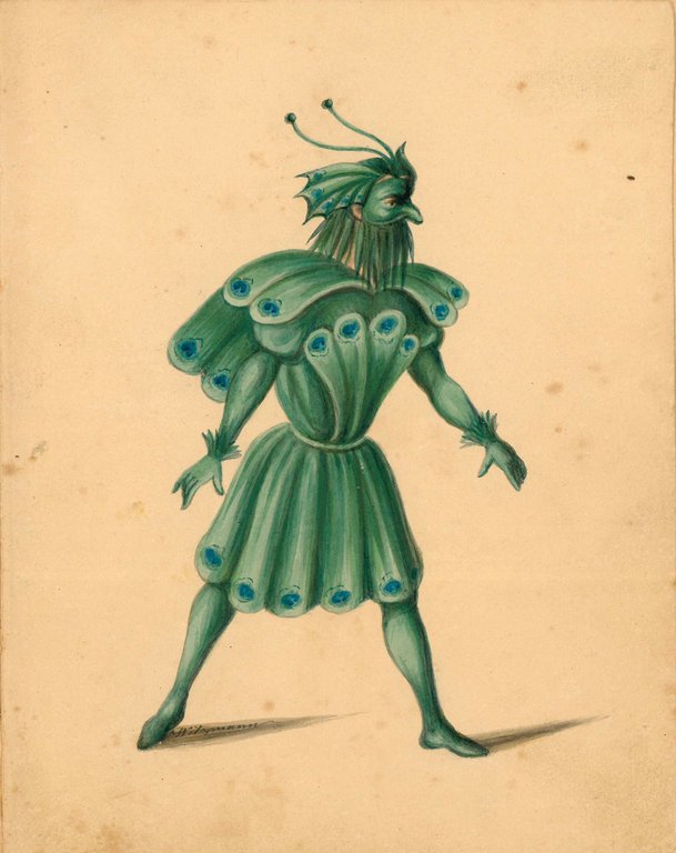 Collection of 70 watercolor drawings showing different theater costumes signed …