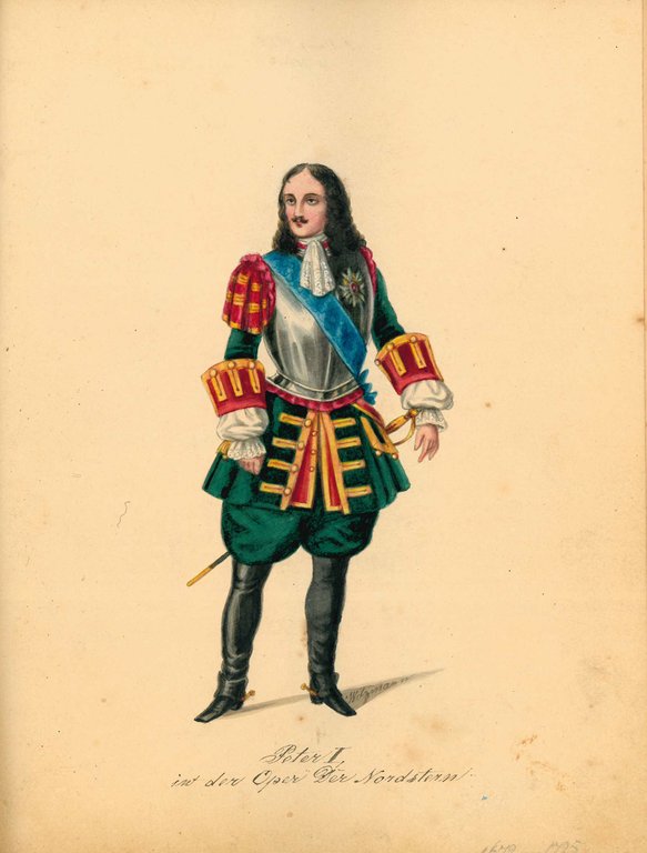 Collection of 70 watercolor drawings showing different theater costumes signed …