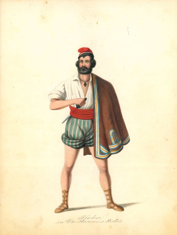Collection of 70 watercolor drawings showing different theater costumes signed …