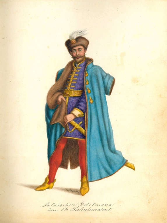 Collection of 70 watercolor drawings showing different theater costumes signed …