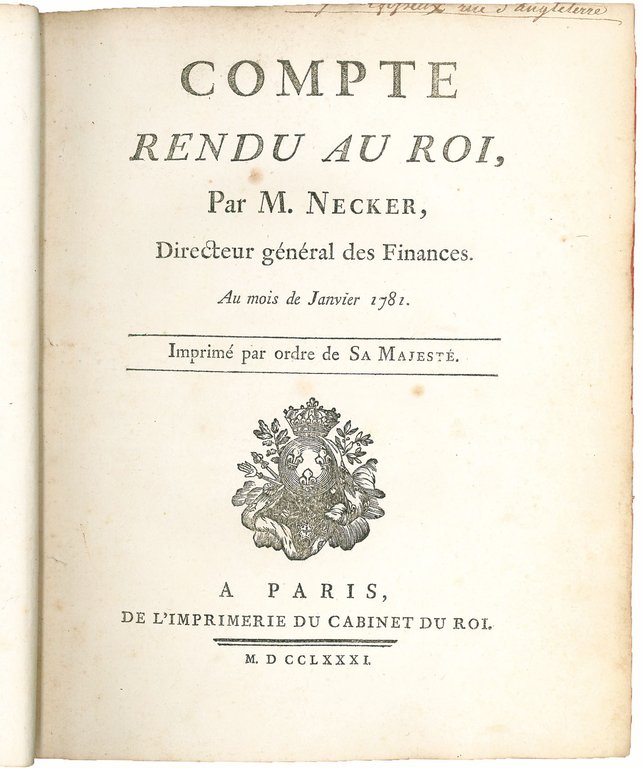 Compte rendu au Roi par M. Necker Directeur général des …