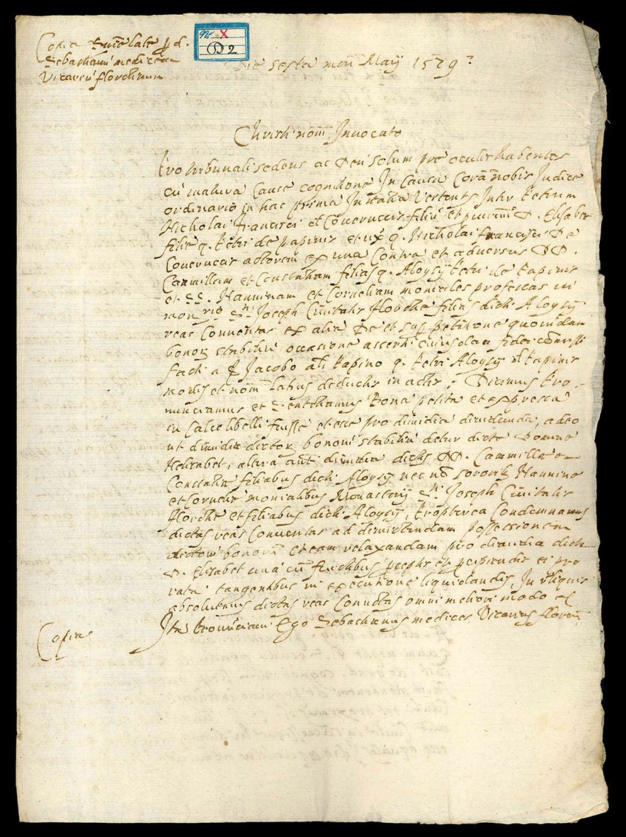 Copia di un documento legale in latino. 6 maggio 1529.