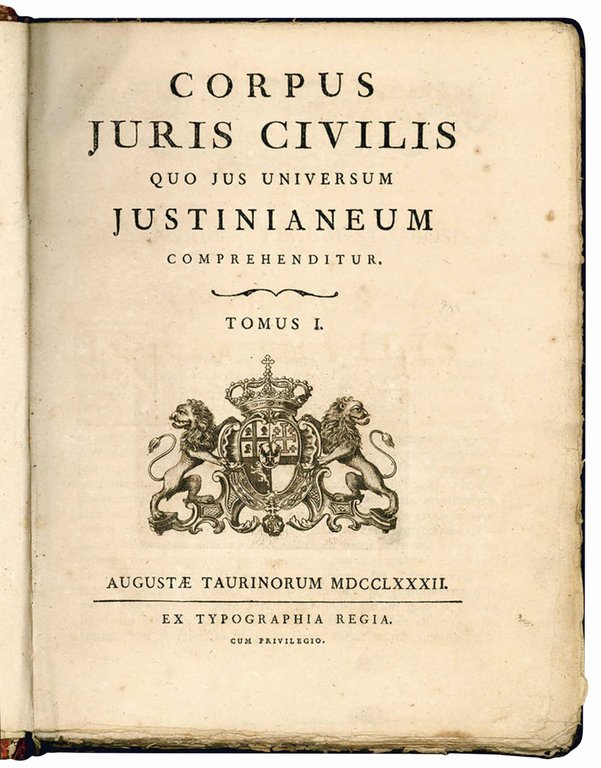 Corpus Juris Civilis quo jus universum Justinianeum comprehenditur. Tomus I … | Immagine Gallery 1