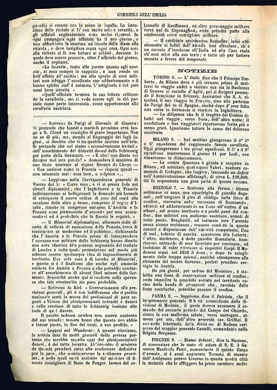 Corriere dell'Emilia (Mercordì 10 agosto 1864). Gazzetta dell'Emilia (Venerdì 23 …