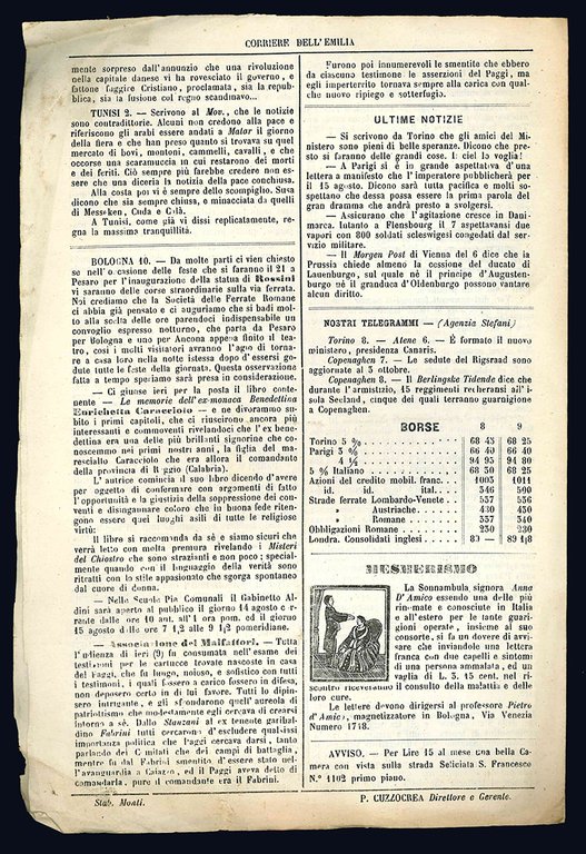 Corriere dell'Emilia (Mercordì 10 agosto 1864). Gazzetta dell'Emilia (Venerdì 23 …