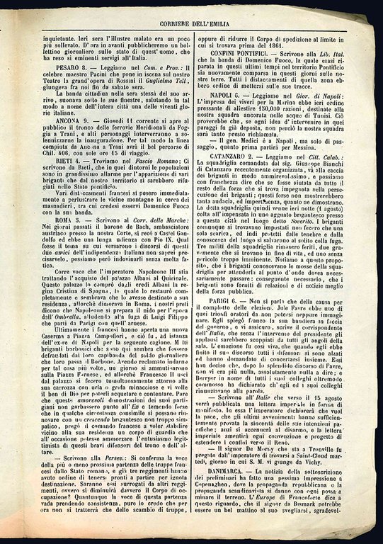 Corriere dell'Emilia (Mercordì 10 agosto 1864). Gazzetta dell'Emilia (Venerdì 23 …