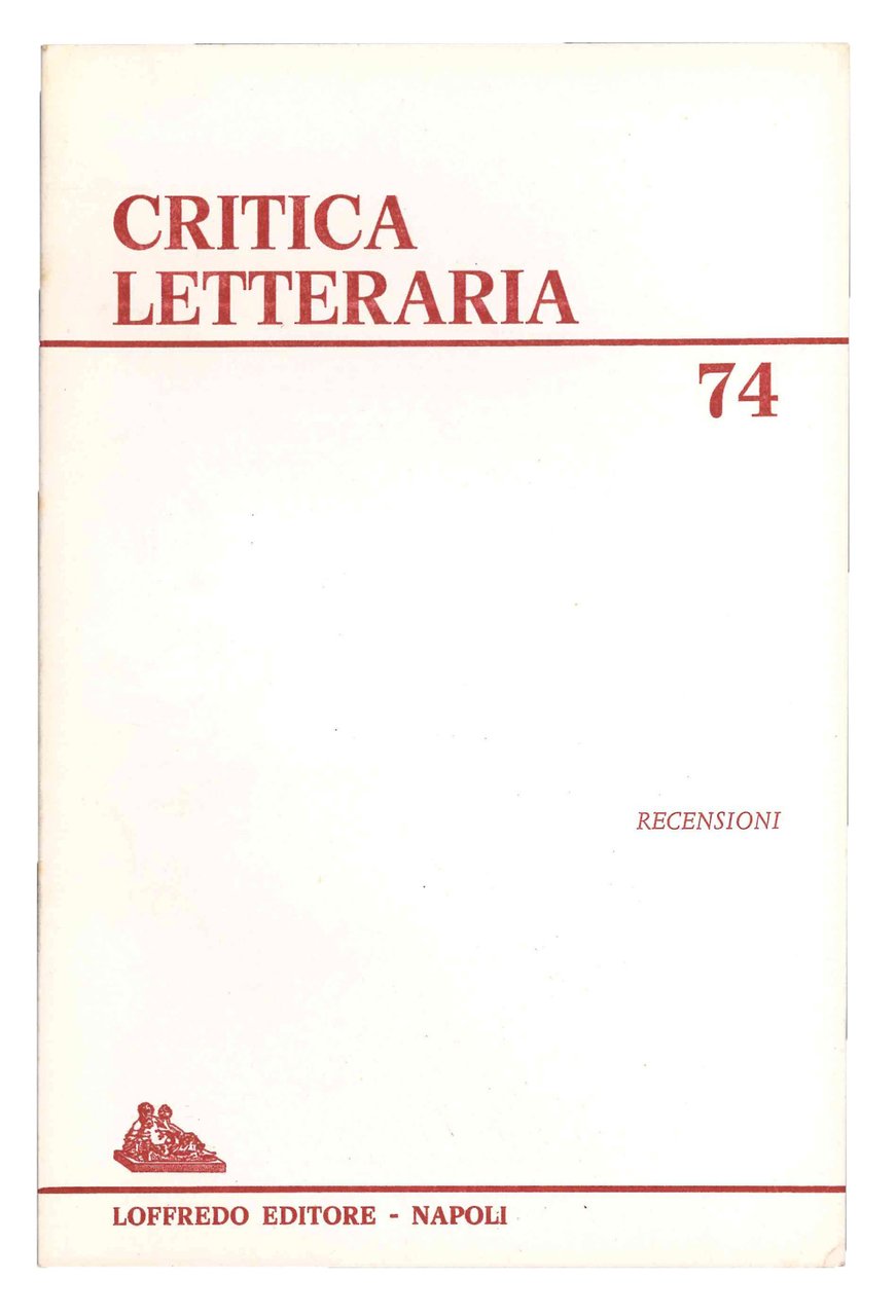 Critica letteraria. Anno 20, Fasc. 1 n. 74/1992. | Immagine principale