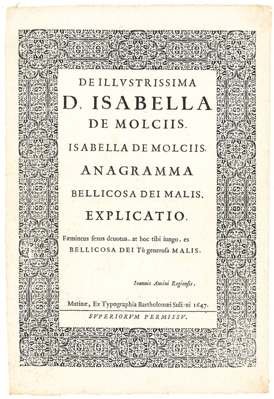 De illustrissima D. Isabella de Molciis