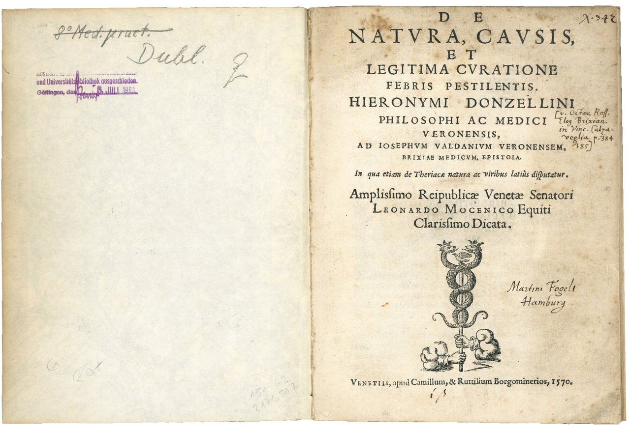 De natura, causis, et legitima curatione febris pestilentis Hieronymi Donzellini …