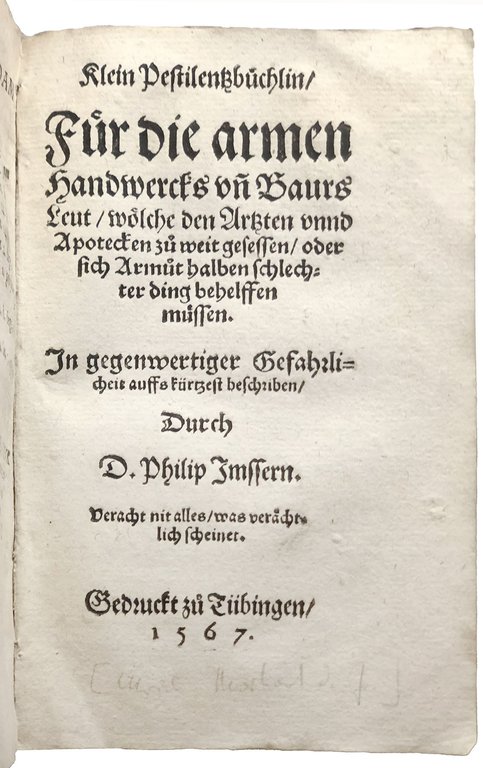 De vera curandae pestis ratione, liber unus [...]