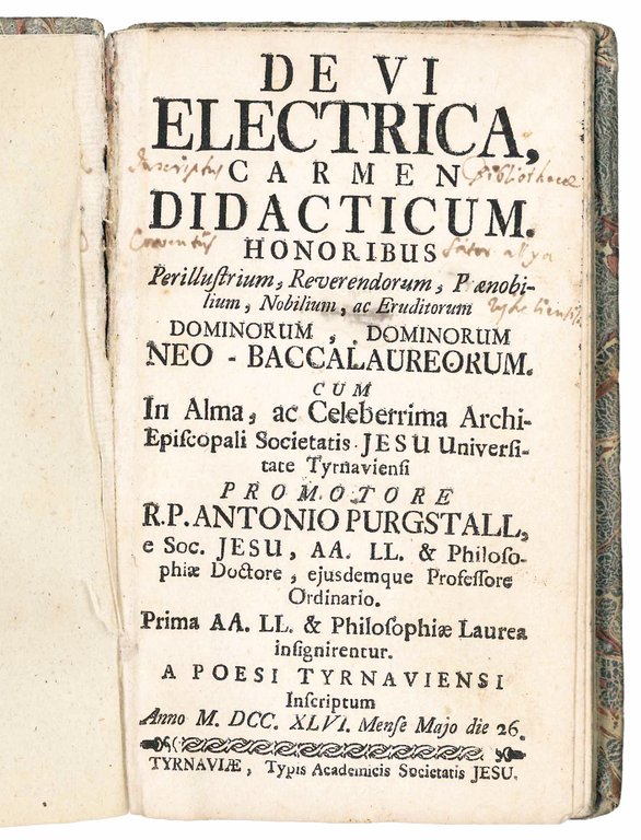 De vi electrica, carmen didacticum. Honoribus Perillustrium, Reverendorum, Praenobilium, Nobilium, … | Immagine Gallery 1