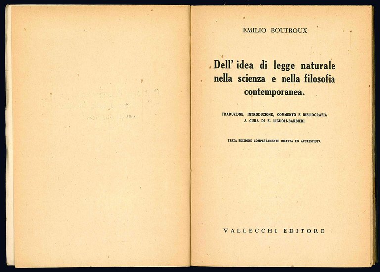 Dell'idea di legge naturale nella scienza e nella filosofia contemporanea. …