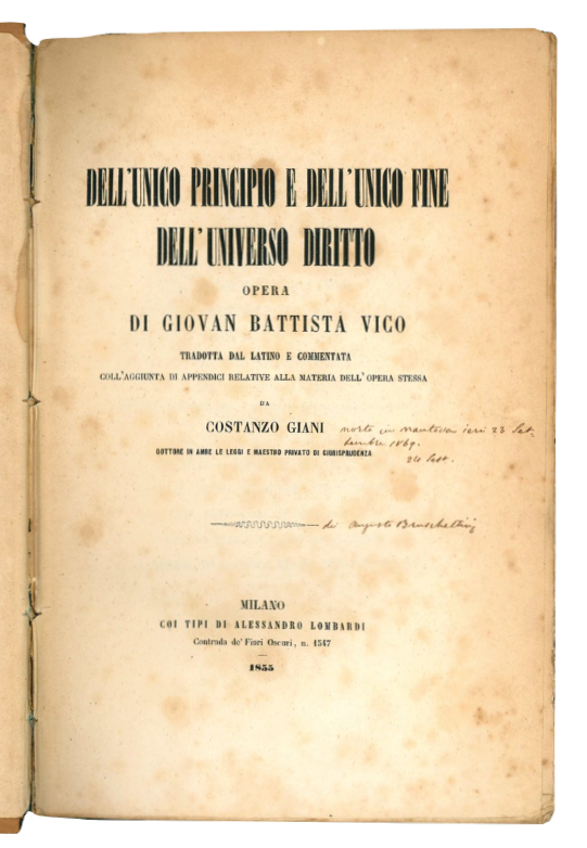 Dell'unico principio e dell'unico fine dell'universo diritto.