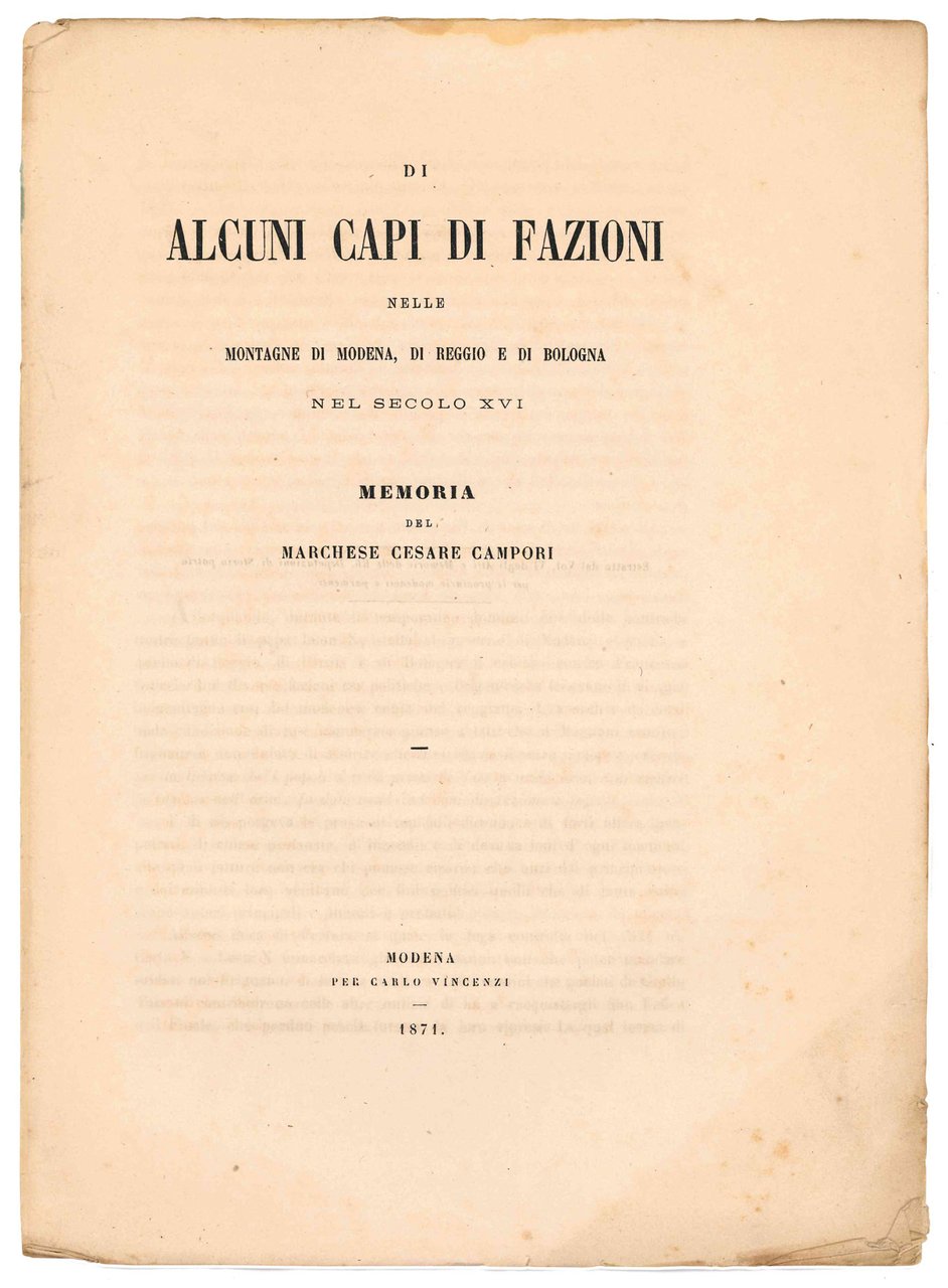 Di alcuni capi di fazioni nelle montagne di Modena, di … | Immagine principale