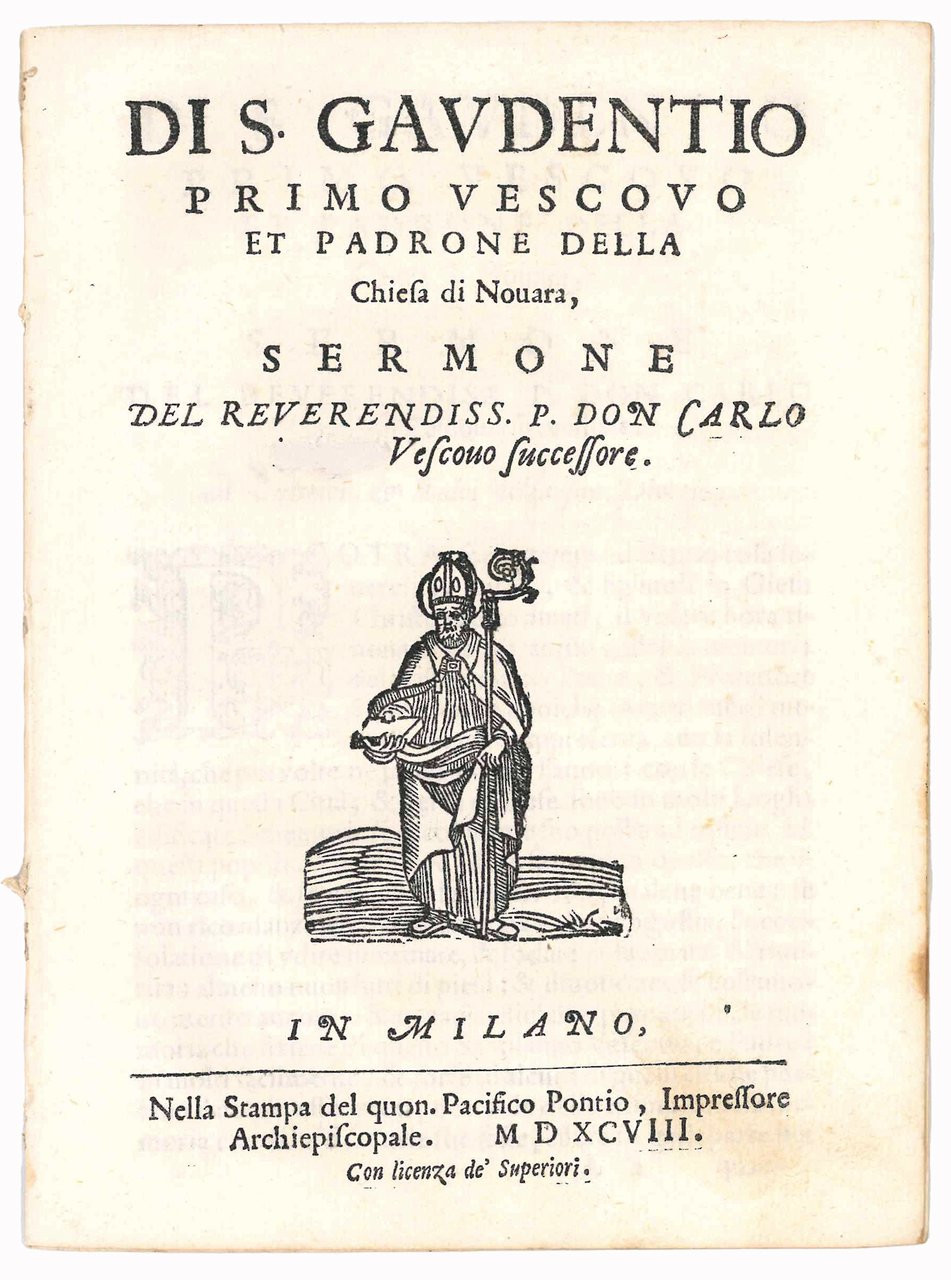 Di S. Gaudentio primo Vescovo et padrone della Chiesa di … | Immagine principale