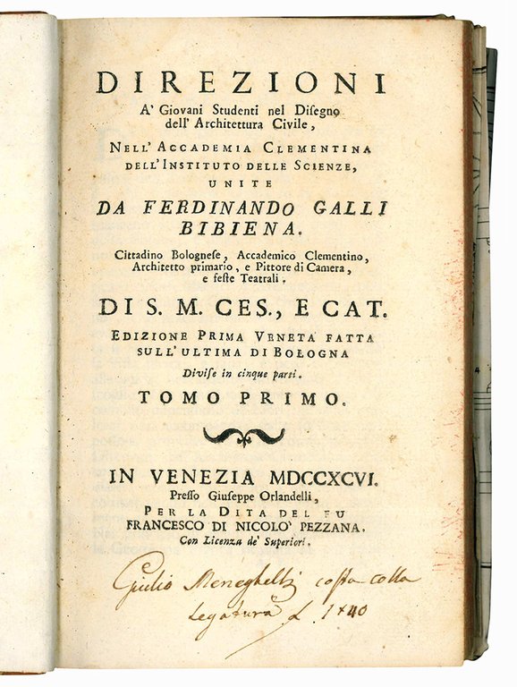 Direzioni a' giovani studenti nel disegno dell'architettura civile, nell'Accademia Clementina …