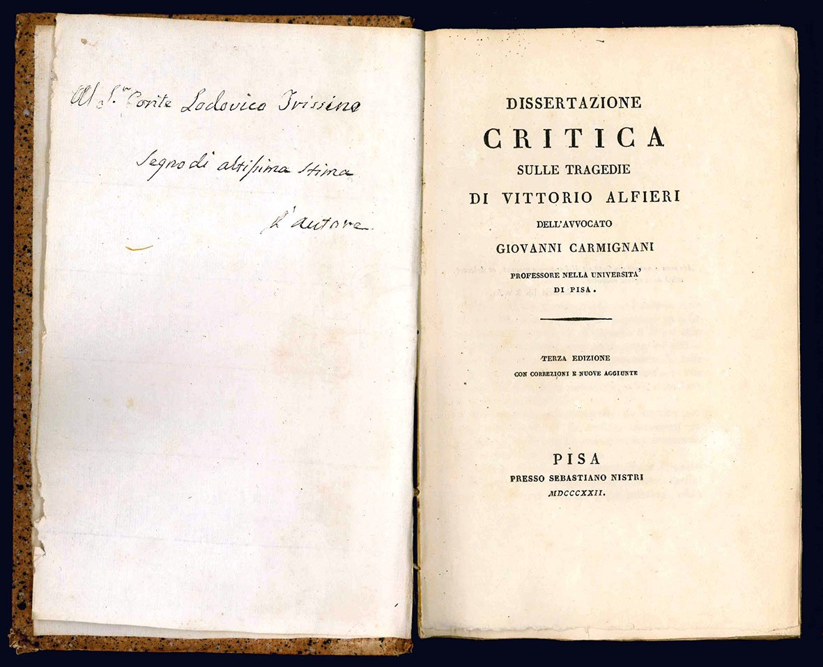 Dissertazione critica sulle tragedie di Vittorio Alfieri dell'avvocato Giovanni Carmignani …