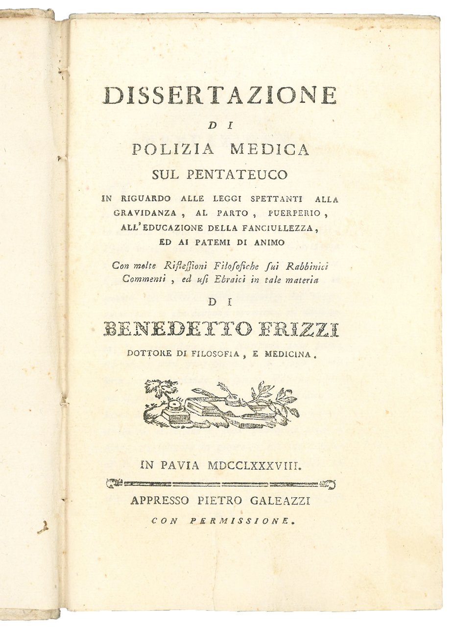 Dissertazione di polizia medica sul Pentateuco in riguardo alle leggi …
