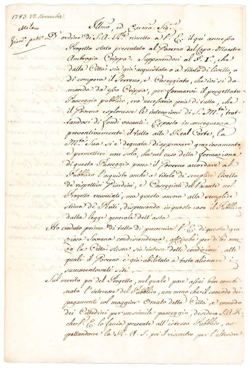 Documenti relativi al progetto di realizzazione di un passeggio pubblico … | Immagine principale