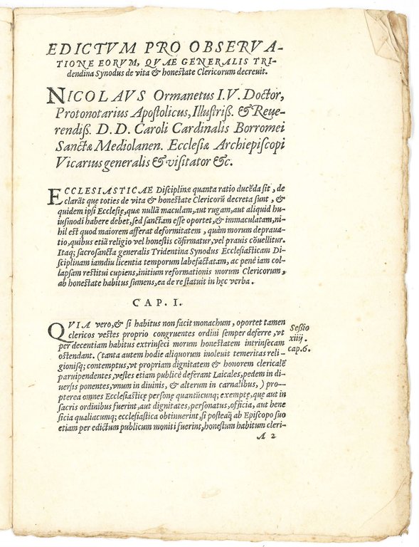 Edictum pro observatione eorum, quae generalis Tridentina Synodus de vita …