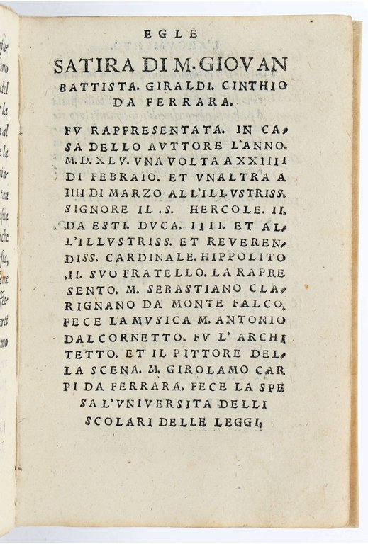 Egle satira di M. Giovan Battista Giraldi Cinthio da Ferrara