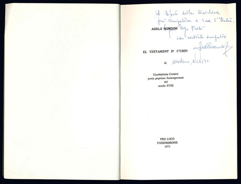 El testament d' C'chin di Giambattista Corrieri poeta popolare forsempronese …
