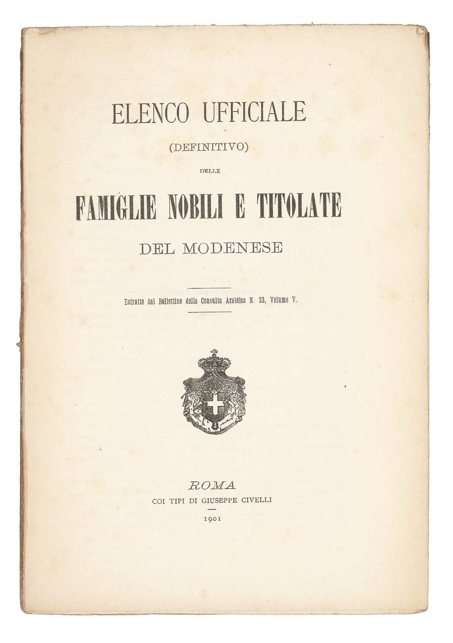 Elenco ufficiale definitivo delle famiglie nobili e titolate del Modenese. | Immagine principale