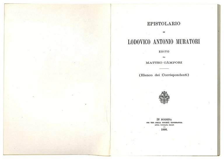 Epistolario di Lodovico Antonio Muratori edito da Matteo Campori. (Elenco …