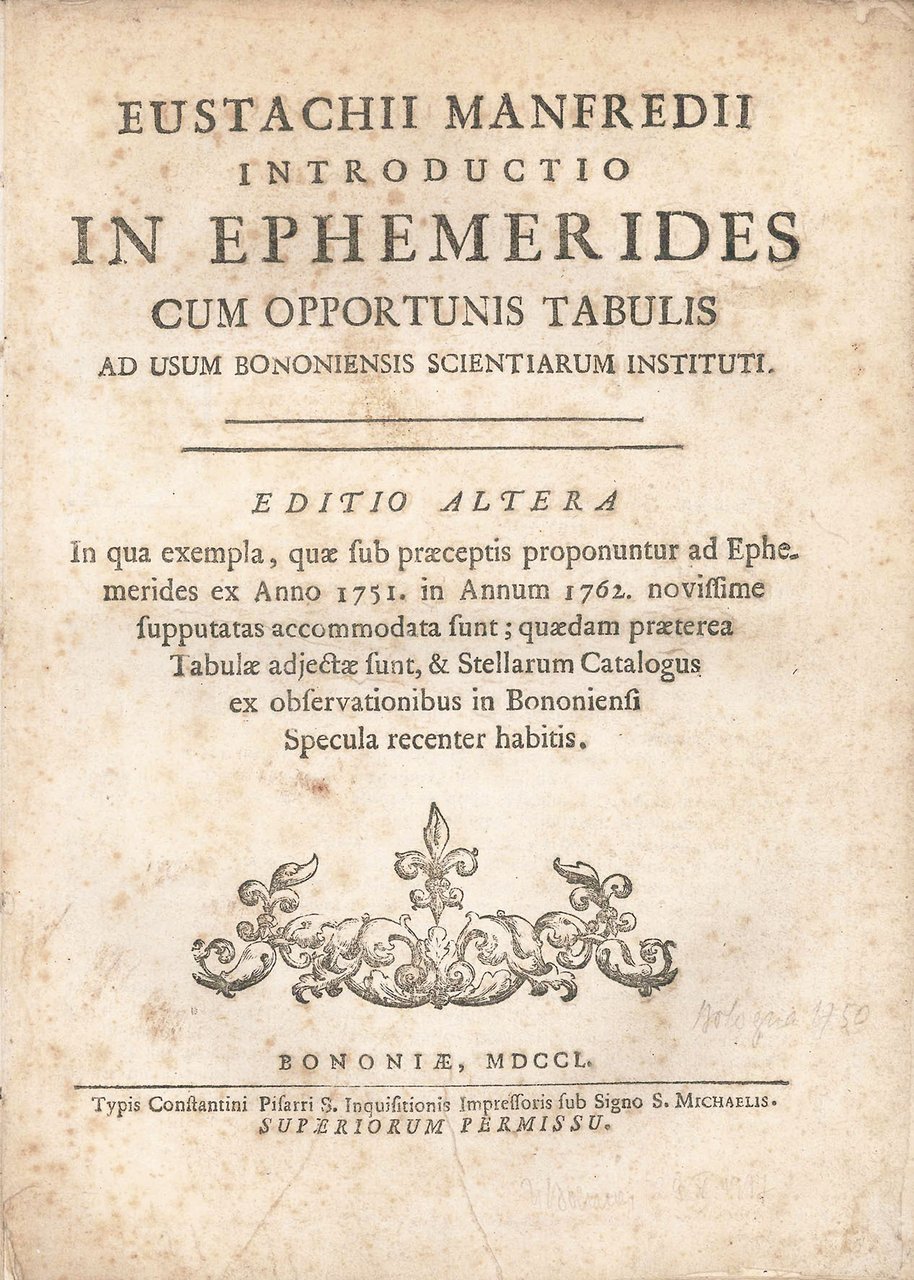 Eustachii Manfredii Introductio in ephemerides cum opportunis tabulis ad usum … | Immagine principale