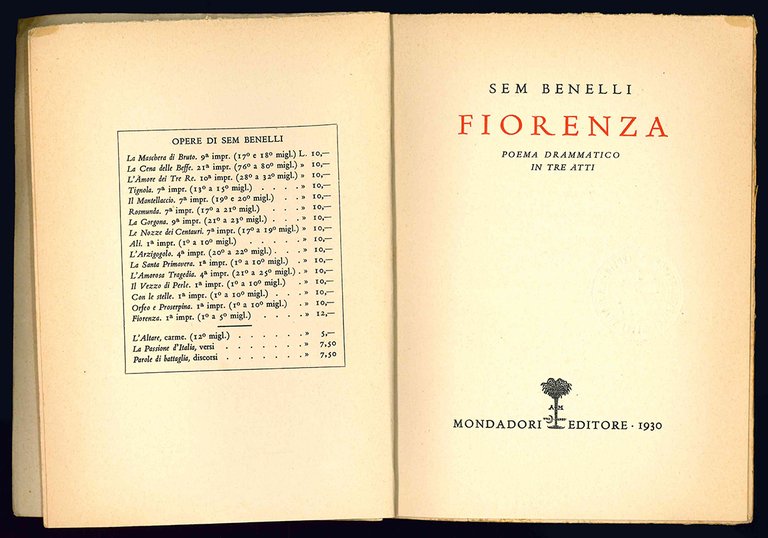 Fiorenza. Poema drammatico in tre atti.