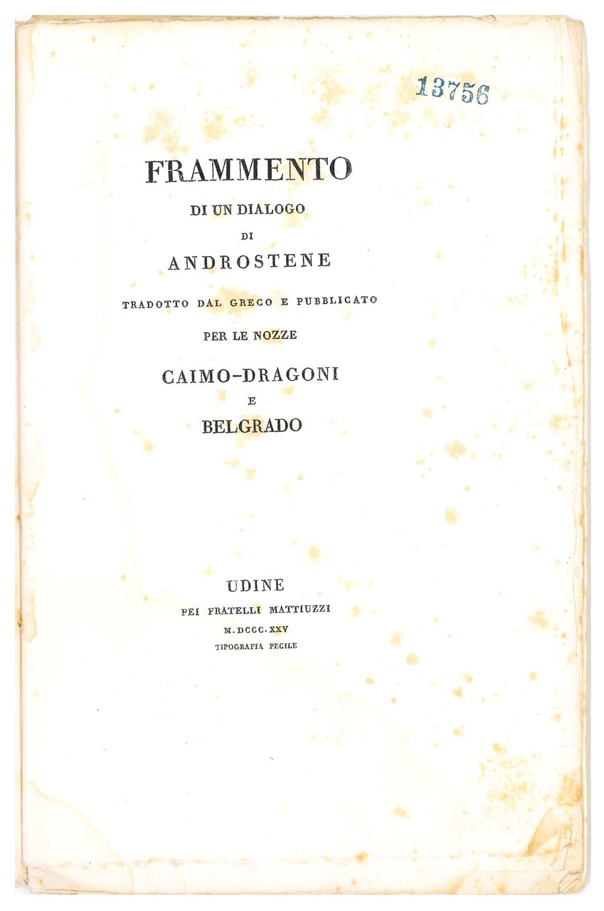 Frammento di un dialogo di Androstene. Tradotto dal greco e … | Immagine principale