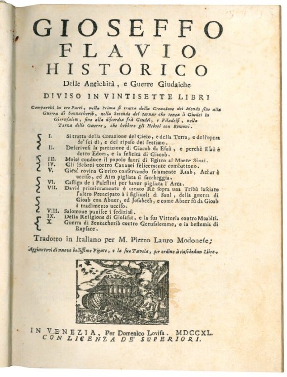 Gioseffo Flavio Historico Delle antichità, e Guerre giudaiche diviso in …