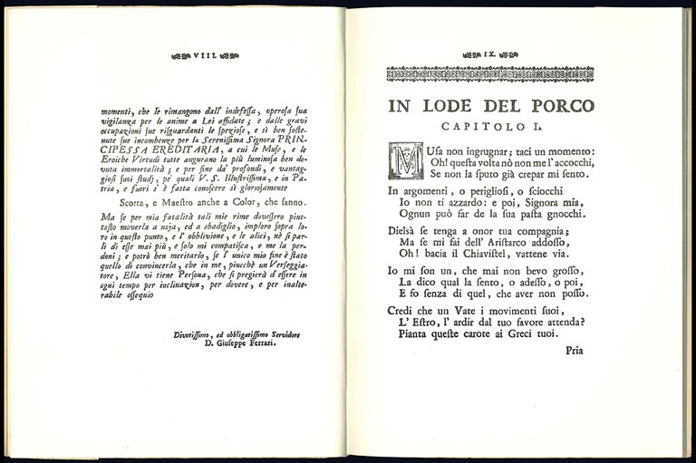 Gli elogi del porco. Capitoli berneschi di Tigrinto Bistonio P. …