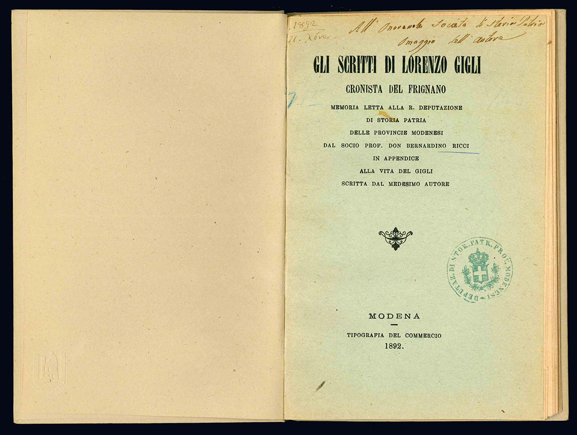 Gli scritti di Lorenzo Gigli cronista del Frignano. Memoria letta …