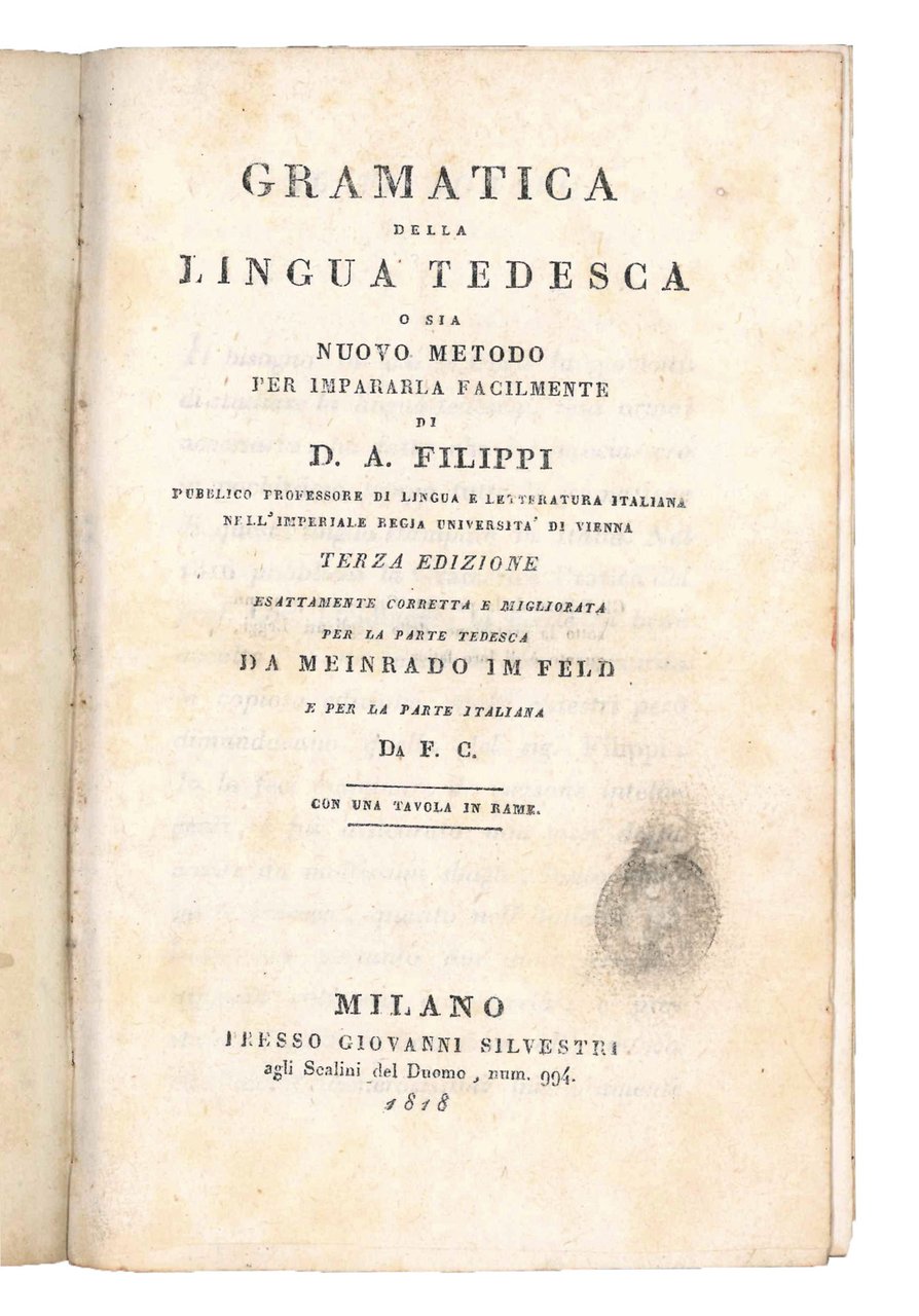 Gramatica della Lingua Tedesca o sia nuovo metodo per impararla … | Immagine principale